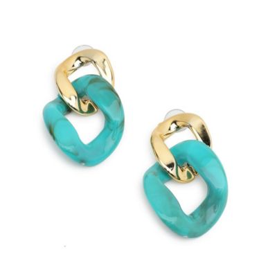 Women's Green Colourblock Chainlink Drop Earrings