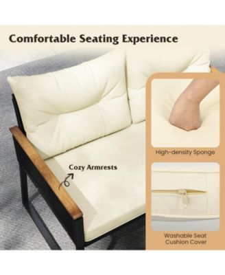 Set Of 4 Patio Furniture Set w/Tempered Glass Coffee Table PE Wicker Rattan Chairs