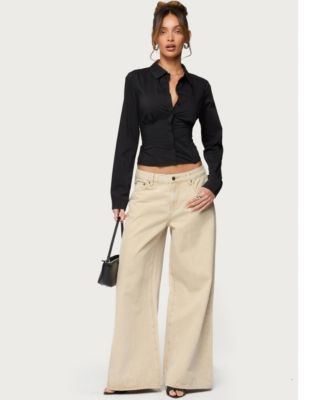 Women's Buttoned Belt Low Rise Baggy Jeans