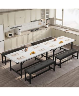 Extendable Dining Table Set for 4-6 Rectangle Large Extendable Kitchen Table with 2 Upholstered Benches