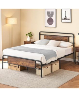  Bed Frame - 13 Inch Metal Platform Bed Frame with Wood Headboard, No Box Spring Needed, Heavy Duty Feet, Easy Assembly