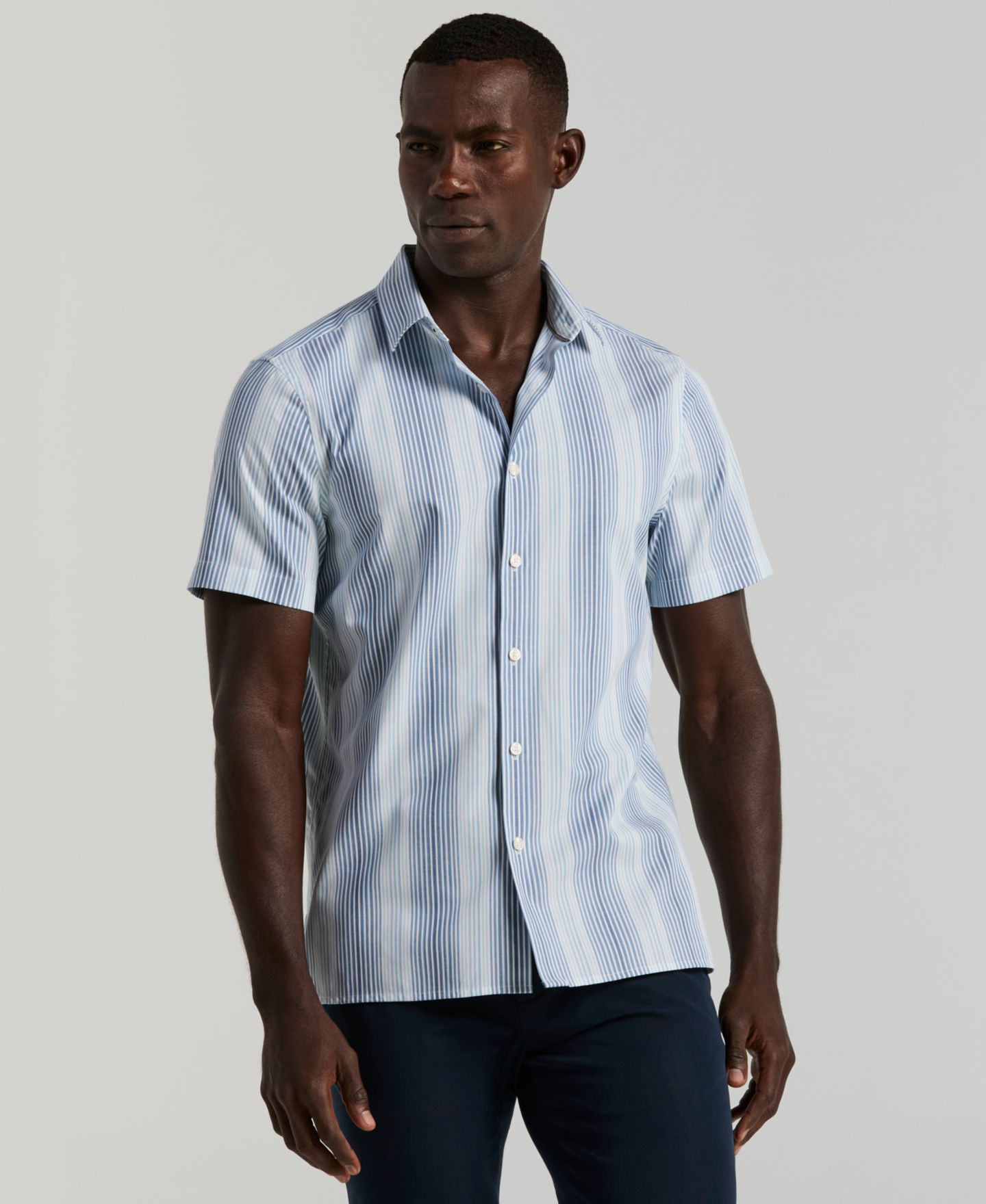 Мужская рубашка Perry Ellis Variegated Stripe Short-Sleeve, цвет: Синий — фото 1