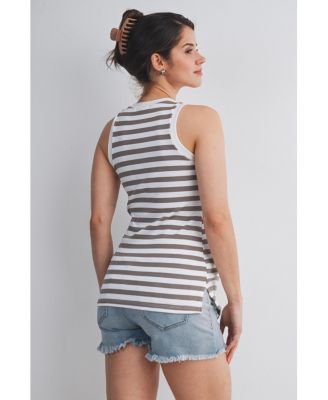 Maternity Ribbed Striped Round Neck Tank Top