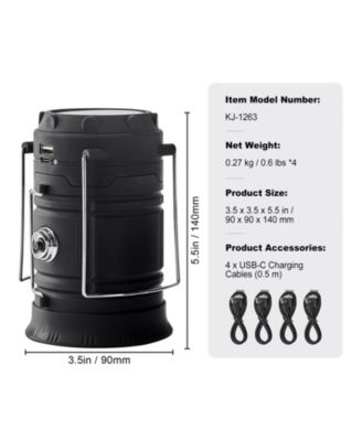 4-Pack Rechargeable LED Camping Lanterns, Solar and USB Charging, Collapsible, Power Bank Function