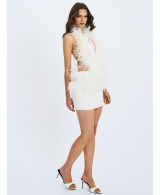 Women's Quisten Feathered Plunging Halter Mini Dress