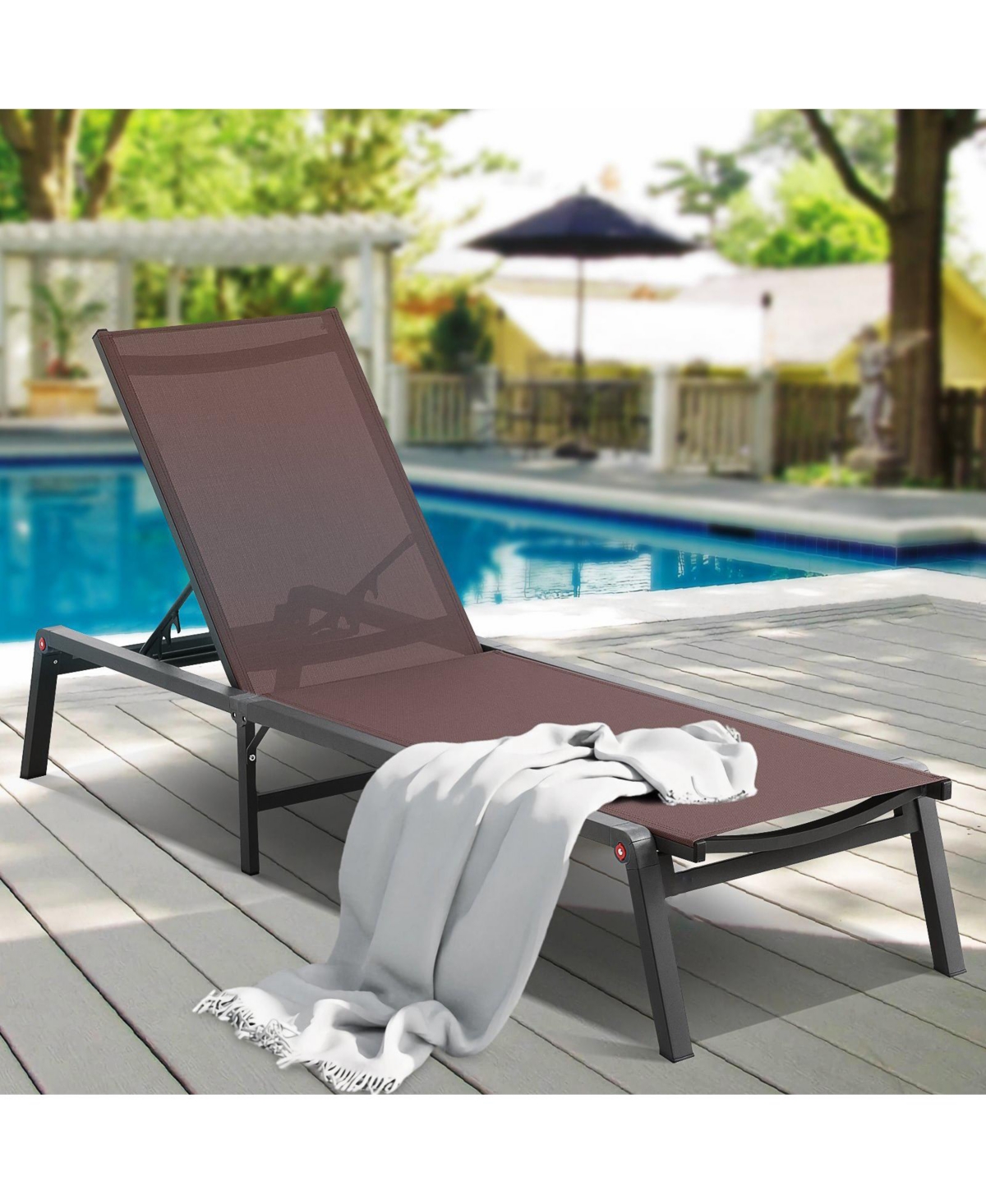 Draft - Mecale Outdoor Patio Chaise Lounge Chair with Adjustable 5-Position Backrest