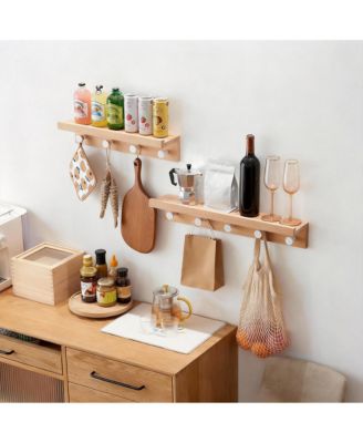 Solid Beech Wood Wall Coat Rack with 5 Hooks