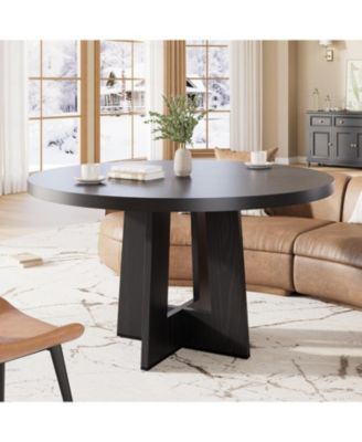 47" Round Dining Table for 4-6 People - Kitchen Dinner Table with Thickened Edge & Sturdy Pedestal Base, Space Saving Dinning Room Furniture