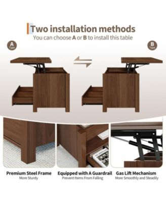 40" Coffee Table Lift Top, Multi-Function Convertible Coffee Table with Drawers and Hidden Compartment, Converts to Dining Table for Living