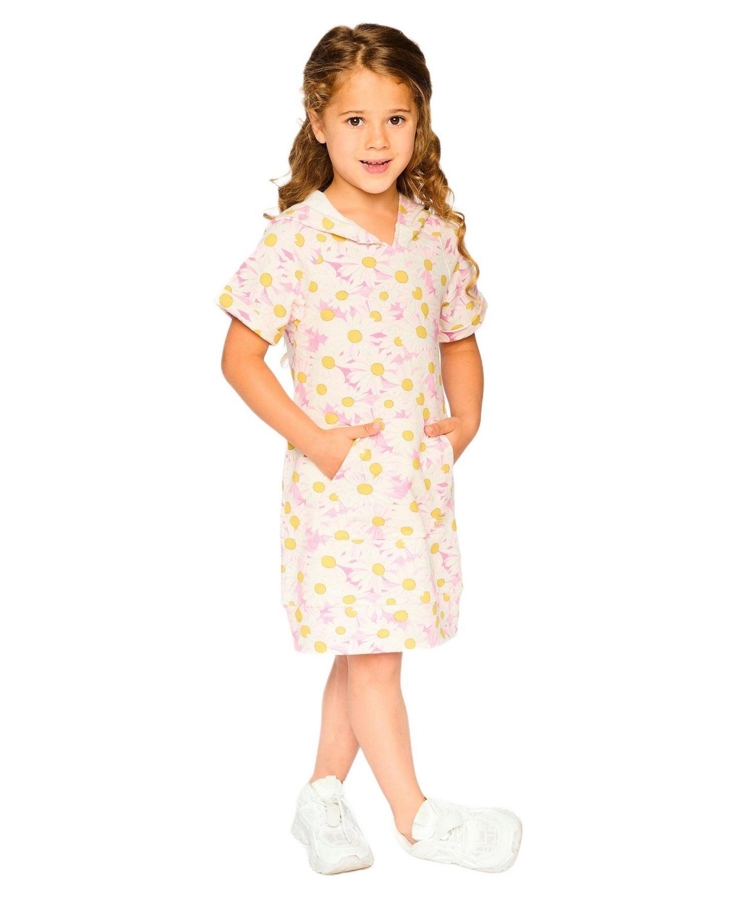 Платье Deux par Deux French Terry Hooded Dress Printed Daisies для девочек, цвет: Розовый с принтом — фото 2