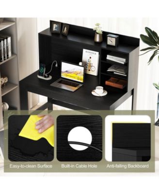 Modern Home Office Desk with Hutch and Storage, Workstation