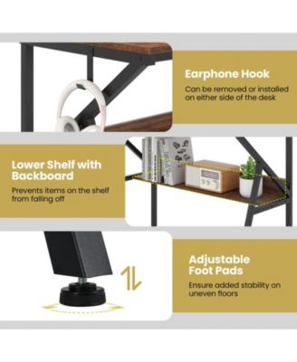 Small Space Computer Desk with Monitor Stand and Storage Shelf, Study Workstation