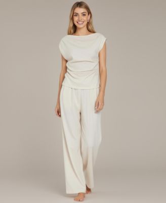 Women's Chloe Draped Short Sleeve Top and Wide-Leg Pants Lounge Set