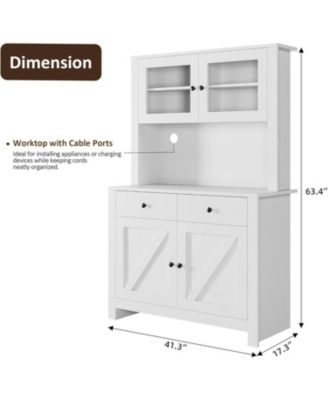 63" Tall Kitchen Pantry Cabinet with Drawers, Hutch & Glass Doors