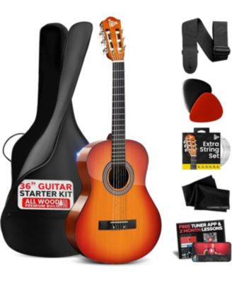 Beginner Acoustic Guitar Kit – 3/4 Junior Size 36” All-Wood Guitar with Full Accessories, Tuner App & Lessons