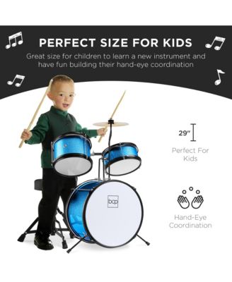 Kids 3-Piece Beginner Drum Set with Sticks, Cushioned Stool and Drum Pedal - Light Blue