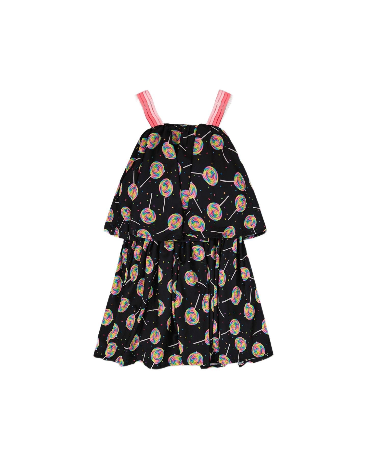 Платье Deux par Deux Woven Dress Lollipop Print для девочек, цвет: Чёрный с принтом — фото 2