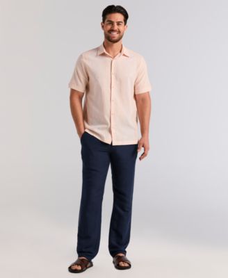 Men's Linen Engineered Striped Short-Sleeve Shirt