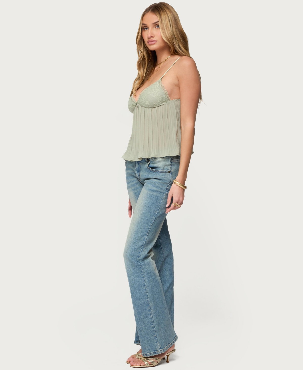 Edikted Women's Rhian Lacey Pleated Babydoll Top