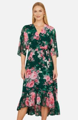 Women's Midi Dip Hem Wrap Midi Dress
