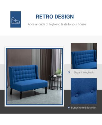 Linen Fabric Upholstery Double Seat Sofa Tufted Loveseat Armless Couch