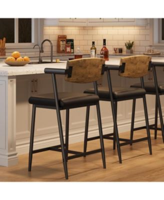 Counter Height Bar Stools Set of 2 with Arms, Upholstered Modern Metal Bar Chairs