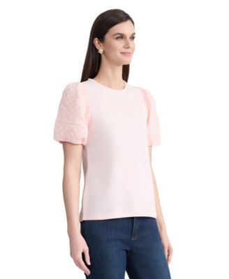Petite Eyelet Sleeve Crewneck T-Shirt