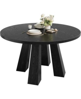 47" Round Dining Table for 4-6, Wood Kitchen Table with Sturdy Base, Farmhouse Circle Dinner Table for Dining Room, Living Room, 4 Strong Legs