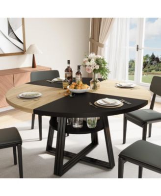 Round Dining Table for 4-6, 47.2" Farmhouse Kitchen Table with Storage, Circle Dinner Tables for Kitchen, Dining Room, Living Room