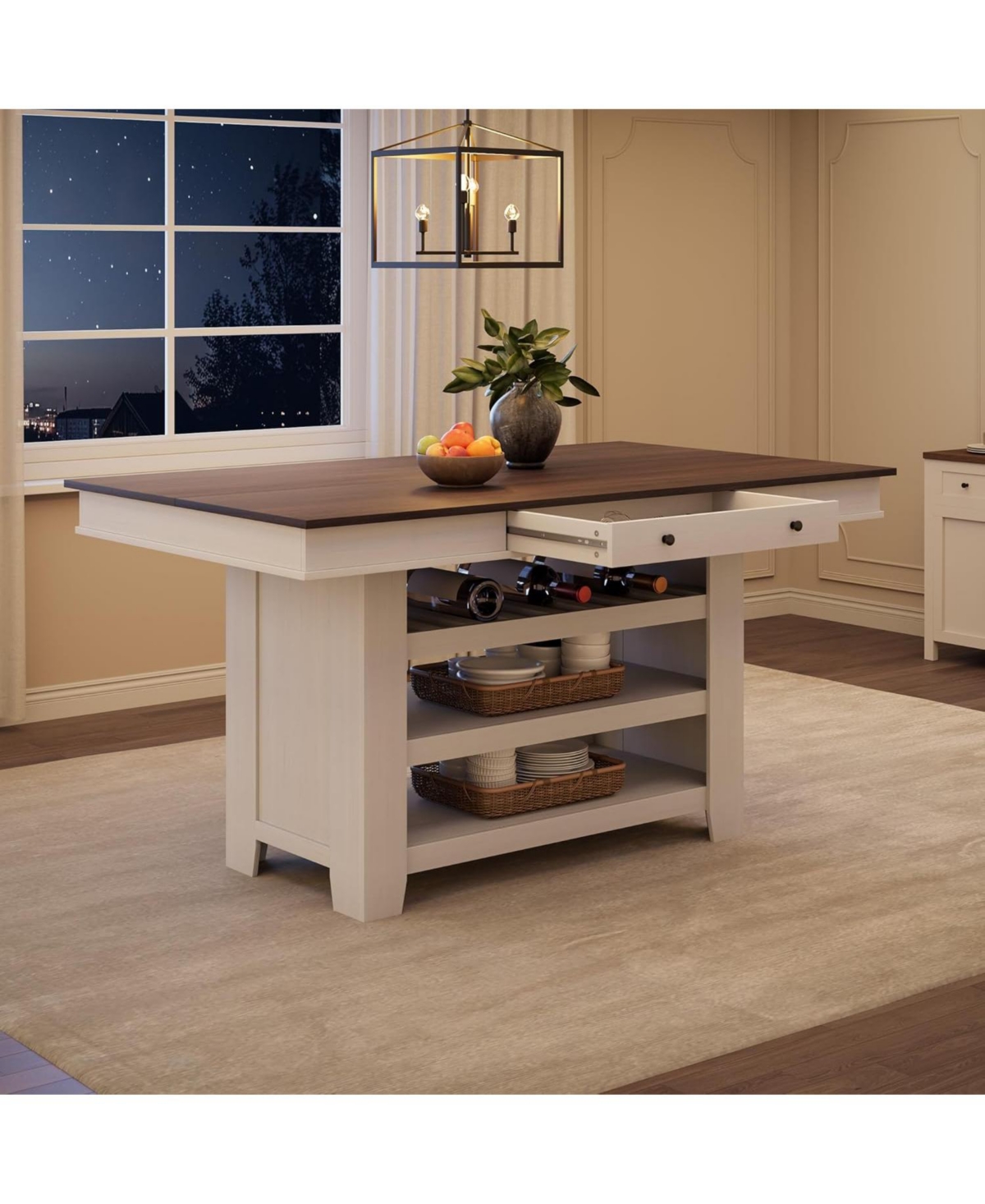 gaomon 60" Counter Height Dining Table for 4, Farmhouse Rectangular Tall Bar Height Kitchen Dining Table & Thick Table Top, with Deepened Wine Ra