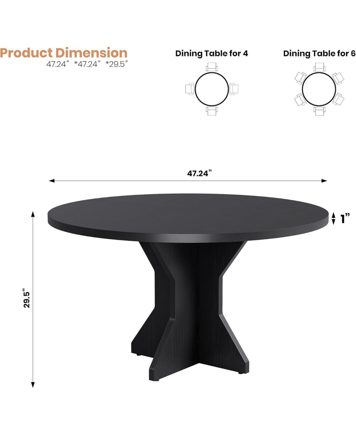 Gaomon Round Dining Table for Circle Kitchen Dinner with Sturdy Pedestal Base, Small Spaces Dinning Room Furniture Living