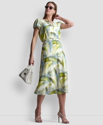 Women's Printed V-Neck Midi Dress