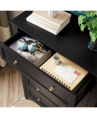  Modern Bedroom Dresser, Tall Wood Chest with Deep Drawers & Metal Knobs