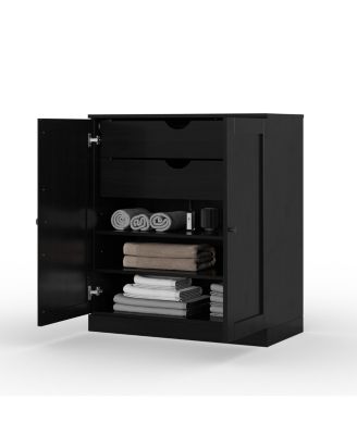 100% Solid Wood 32" Bathroom Storage Cabinet with Shaker Doors, 2-Drawers & Adjustable Shelves