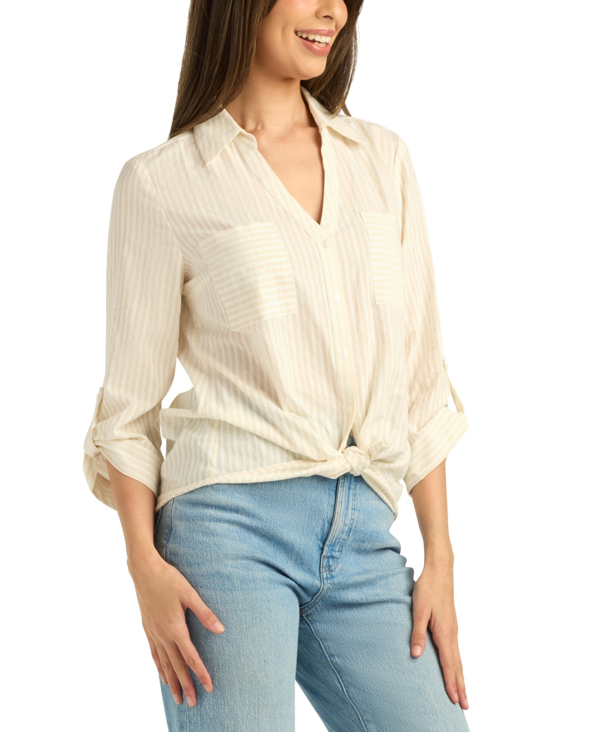 Bcx Women's Striped Button-Up Shirt