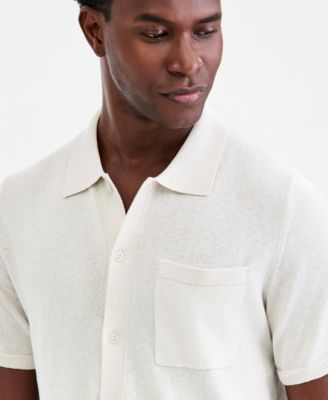 Men's Short-Sleeve Linen and Cotton Button Sweater Polo Shirt