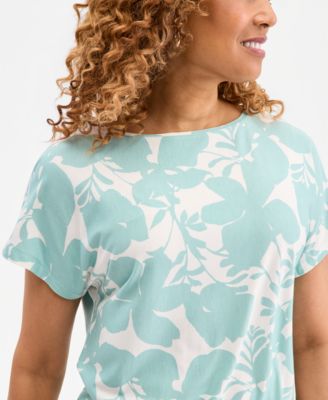Women's Printed Banded-Hem Short-Sleeve Knit Top