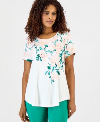 Women's Printed Scoop-Neck Short Sleeve Top