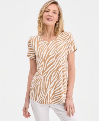 Petite Lush Zebra Print Crewneck Top