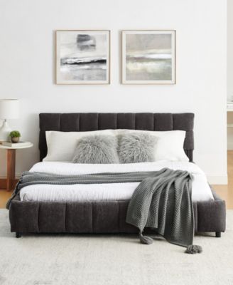 Queen Upholstered Bed Frame with Headboard and Storage Drawer, Chenille Fabric Queen Size Platform Bed with Solid Frame, No Box Spring Needed