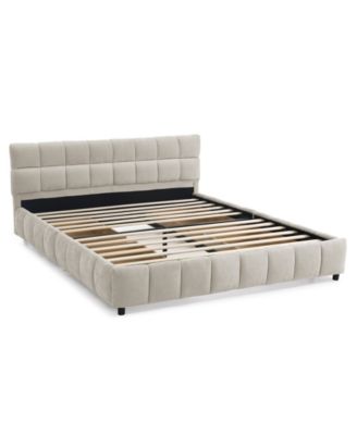 Queen Upholstered Bed Frame with Headboard and Storage Drawer, Chenille Fabric Queen Size Platform Bed with Solid Frame, No Box Spring Needed