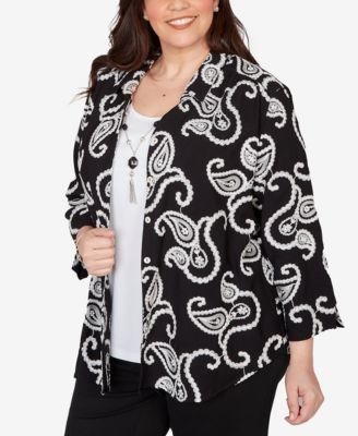 Plus Size Crowd Pleaser Paisley Embroidered Two In One Top with Necklace