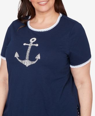 Plus Size Port Side Pearl Anchor Graphic T-Shirt
