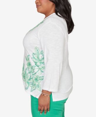 Plus Size Resort Living Tropical Flower Embroidered Top