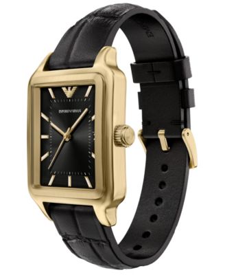 Men's Quartz Three-Hand Black Leather Watch, 36mm