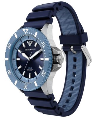 Men's World Explorer Solar Three Hand Blue Silicone Watch, 42mm