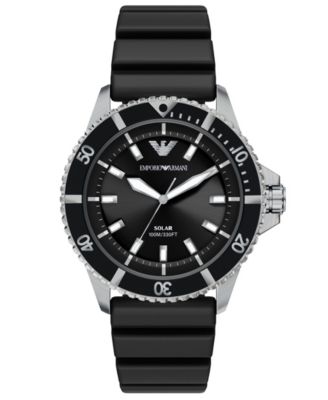 Men's World Explorer Solar Three Hand Black Silicone Watch, 42mm