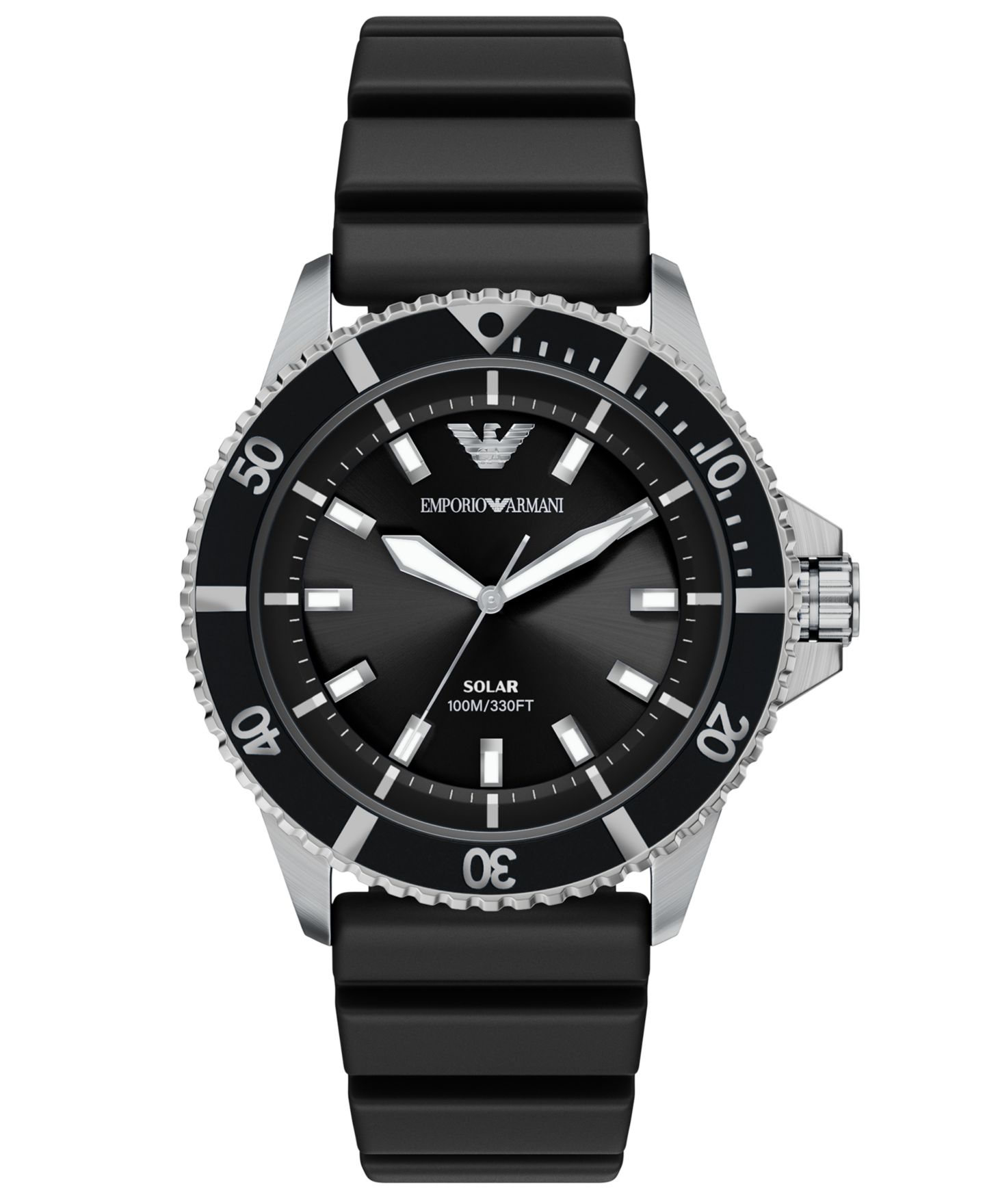 Мужские часы Emporio Armani World Explorer Solar Three Hand Black Silicone, 42mm — фото 1
