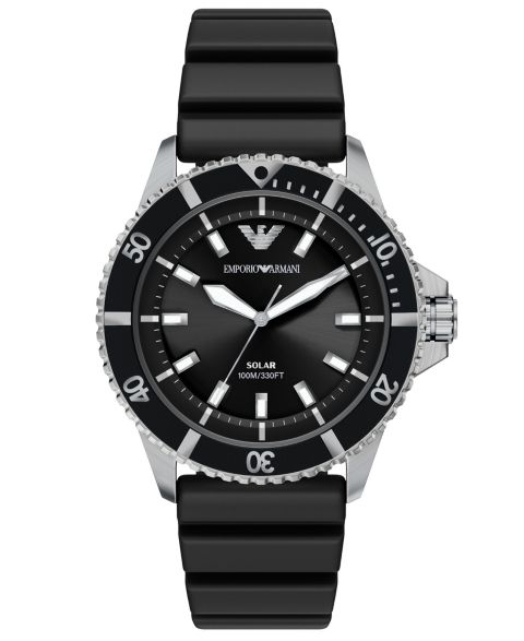 Мужские часы Emporio Armani World Explorer Solar Three Hand Black Silicone, 42mm