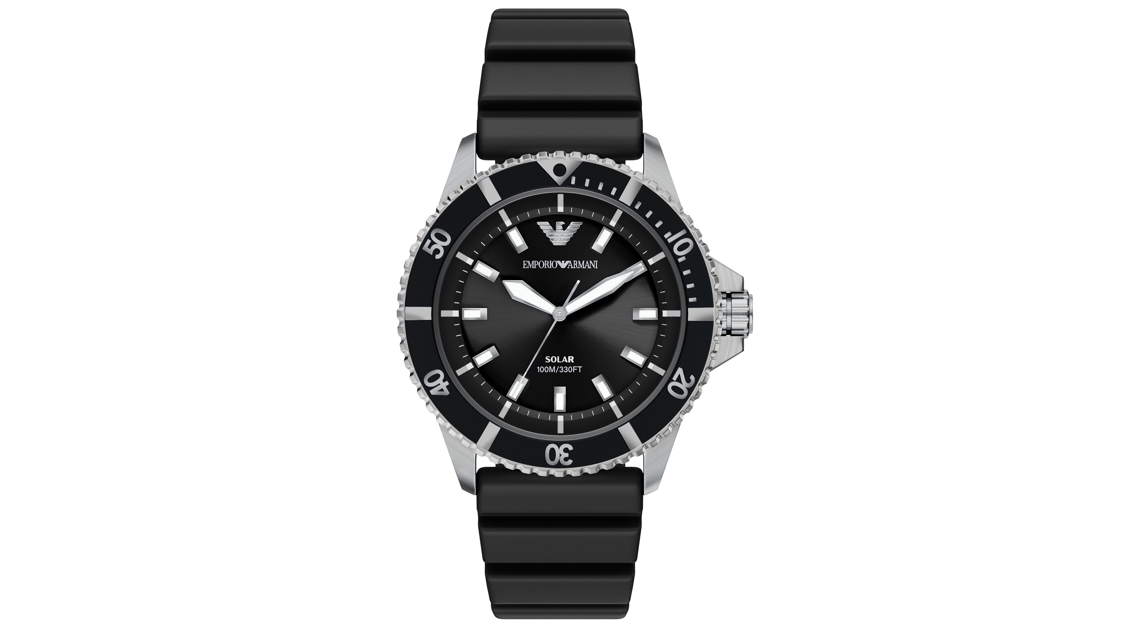 Emporio Armani Men's World Explorer Solar Three Hand Black Silicone Watch, 42mm